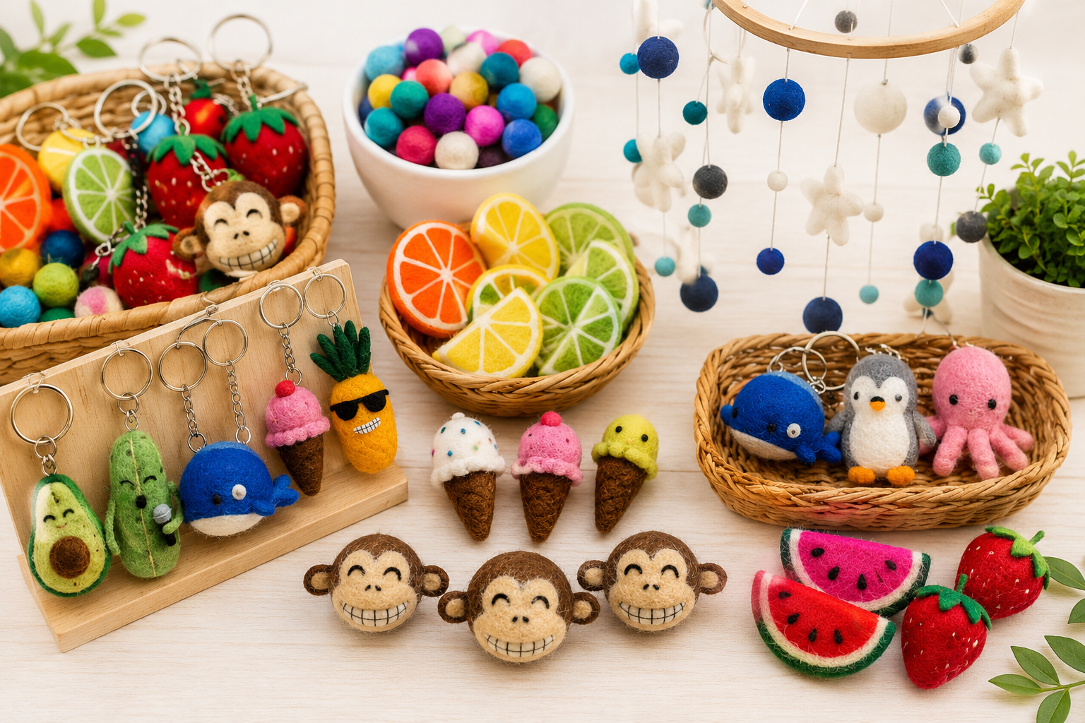 Wholesale Wool Felt Summer Crafts Aligned in a table